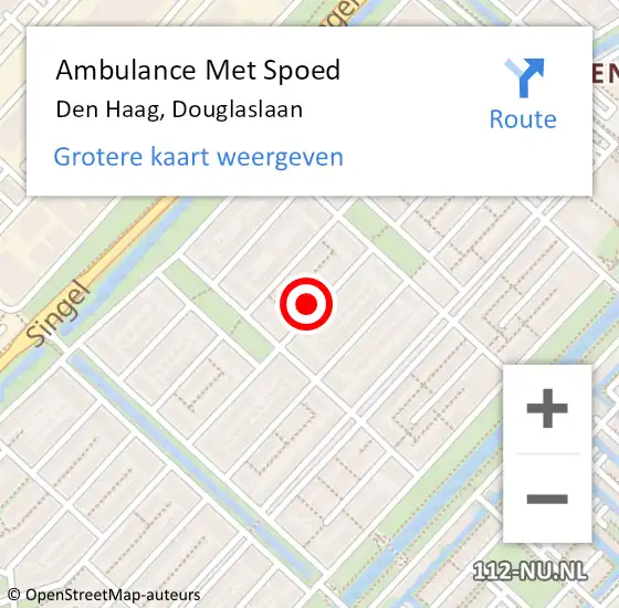 Locatie op kaart van de 112 melding: Ambulance Met Spoed Naar Den Haag, Douglaslaan op 23 augustus 2022 08:58