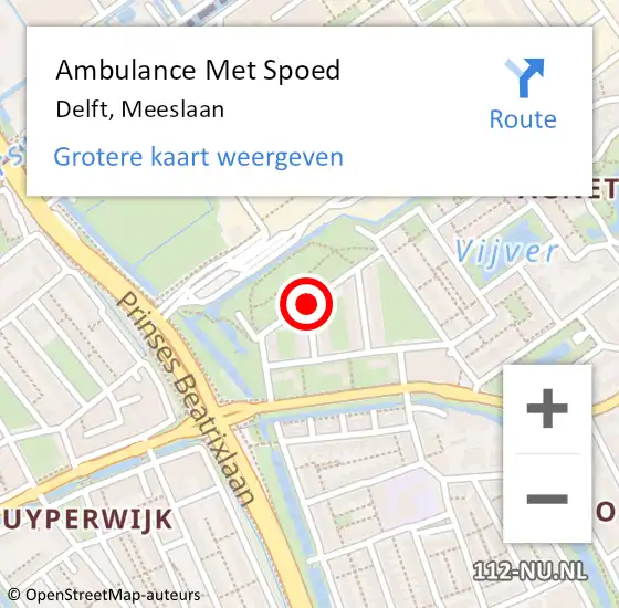 Locatie op kaart van de 112 melding: Ambulance Met Spoed Naar Delft, Meeslaan op 27 juli 2014 10:49