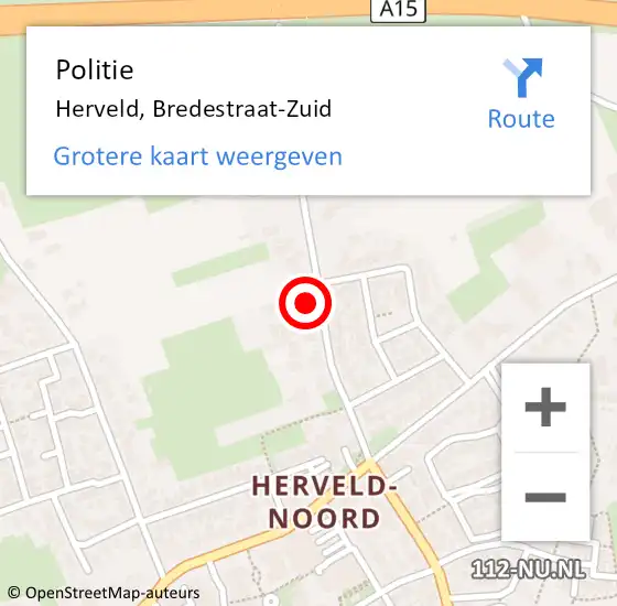 Locatie op kaart van de 112 melding: Politie Herveld, Bredestraat-Zuid op 23 augustus 2022 09:10