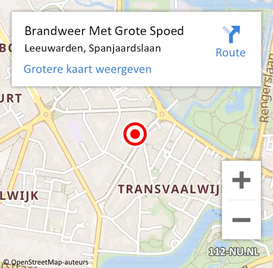 Locatie op kaart van de 112 melding: Brandweer Met Grote Spoed Naar Leeuwarden, Spanjaardslaan op 23 augustus 2022 09:32