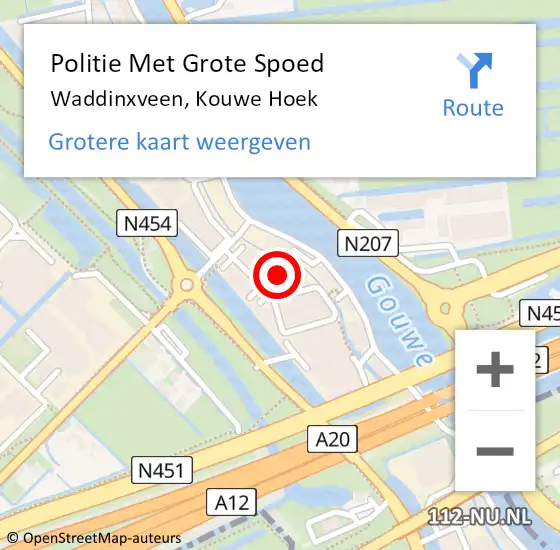 Locatie op kaart van de 112 melding: Politie Met Grote Spoed Naar Waddinxveen, Kouwe Hoek op 23 augustus 2022 09:38