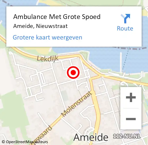 Locatie op kaart van de 112 melding: Ambulance Met Grote Spoed Naar Ameide, Nieuwstraat op 27 juli 2014 10:53