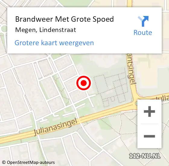 Locatie op kaart van de 112 melding: Brandweer Met Grote Spoed Naar Megen, Lindenstraat op 23 augustus 2022 10:15