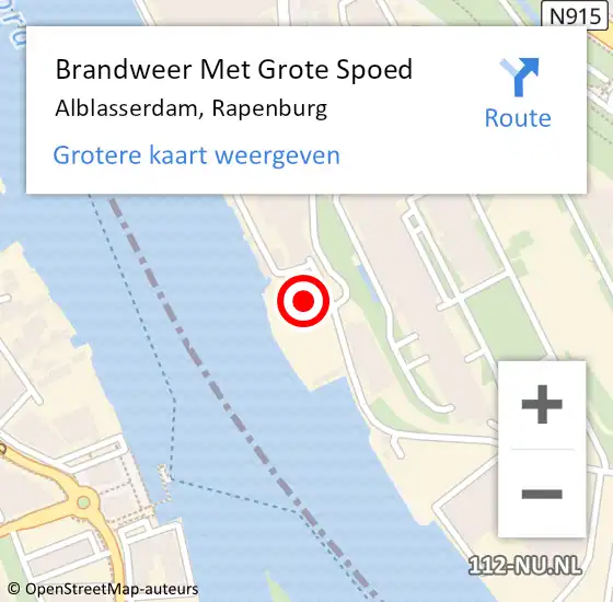 Locatie op kaart van de 112 melding: Brandweer Met Grote Spoed Naar Alblasserdam, Rapenburg op 23 augustus 2022 10:18