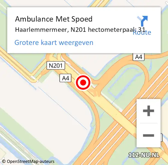 Locatie op kaart van de 112 melding: Ambulance Met Spoed Naar Haarlemmermeer, N201 hectometerpaal: 31 op 23 augustus 2022 10:33