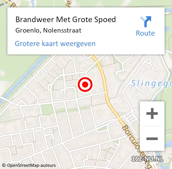 Locatie op kaart van de 112 melding: Brandweer Met Grote Spoed Naar Groenlo, Nolensstraat op 23 augustus 2022 10:35