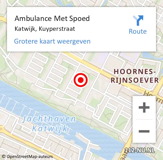 Locatie op kaart van de 112 melding: Ambulance Met Spoed Naar Katwijk, Kuyperstraat op 23 augustus 2022 11:52