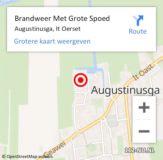 Locatie op kaart van de 112 melding: Brandweer Met Grote Spoed Naar Augustinusga, It Oerset op 23 augustus 2022 12:48