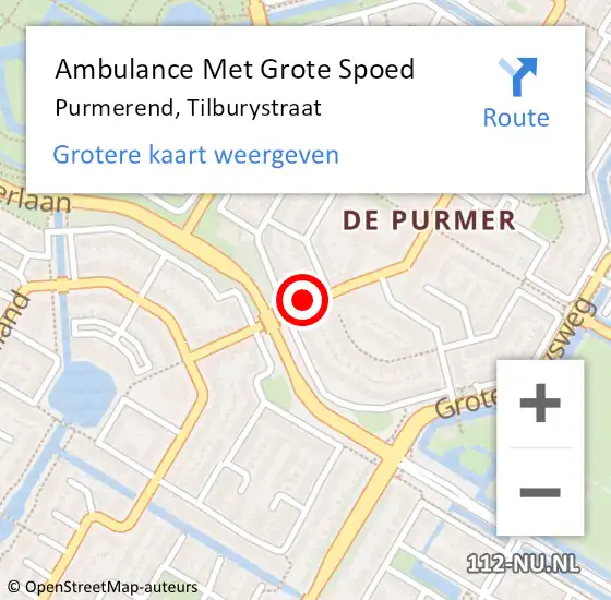 Locatie op kaart van de 112 melding: Ambulance Met Grote Spoed Naar Purmerend, Tilburystraat op 23 augustus 2022 12:51