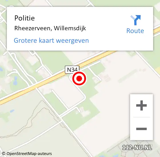 Locatie op kaart van de 112 melding: Politie Rheezerveen, Willemsdijk op 23 augustus 2022 12:58
