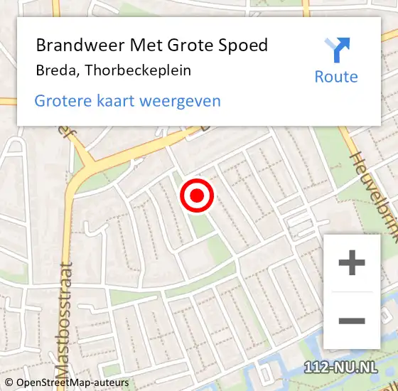 Locatie op kaart van de 112 melding: Brandweer Met Grote Spoed Naar Breda, Thorbeckeplein op 23 augustus 2022 13:00