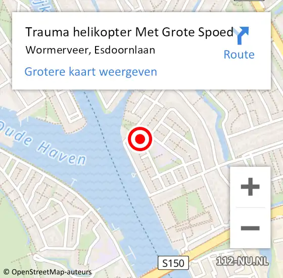 Locatie op kaart van de 112 melding: Trauma helikopter Met Grote Spoed Naar Wormerveer, Esdoornlaan op 23 augustus 2022 13:01