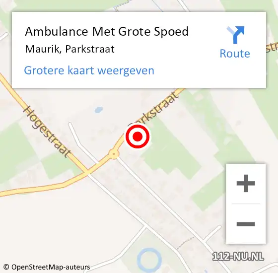 Locatie op kaart van de 112 melding: Ambulance Met Grote Spoed Naar Maurik, Parkstraat op 23 augustus 2022 13:06