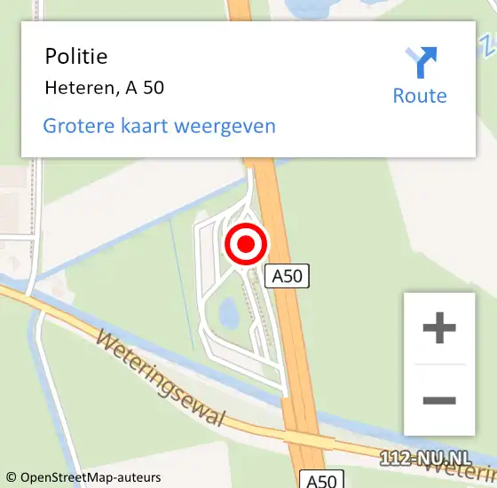 Locatie op kaart van de 112 melding: Politie Heteren, A 50 op 23 augustus 2022 13:09