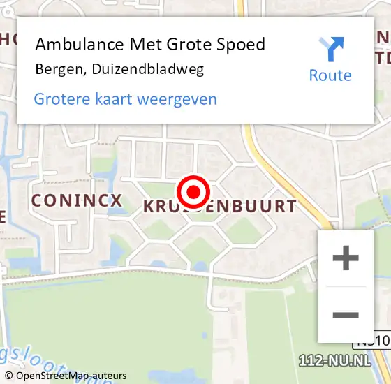 Locatie op kaart van de 112 melding: Ambulance Met Grote Spoed Naar Bergen, Duizendbladweg op 23 augustus 2022 13:15