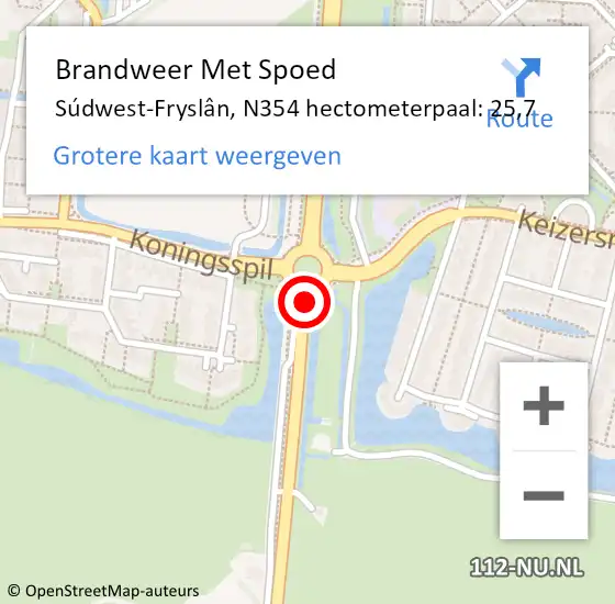 Locatie op kaart van de 112 melding: Brandweer Met Spoed Naar Súdwest-Fryslân, N354 hectometerpaal: 25,7 op 23 augustus 2022 13:38