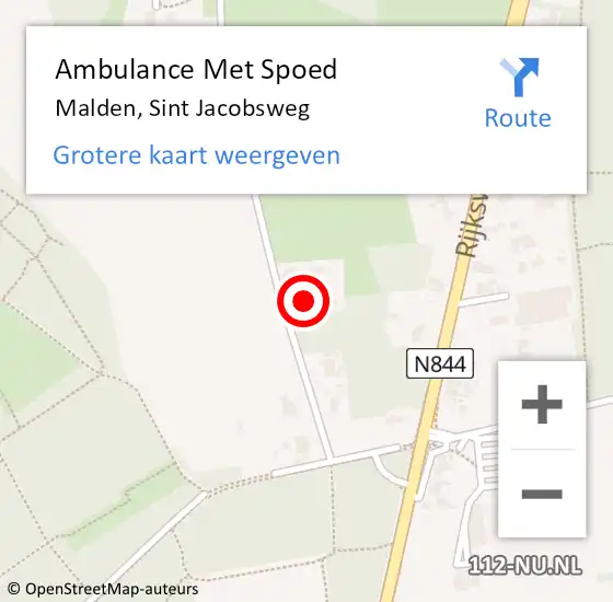 Locatie op kaart van de 112 melding: Ambulance Met Spoed Naar Malden, Sint Jacobsweg op 23 augustus 2022 13:42