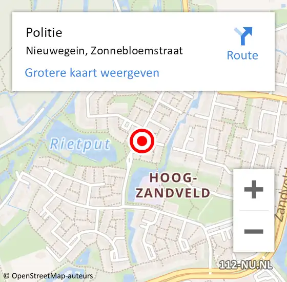 Locatie op kaart van de 112 melding: Politie Nieuwegein, Zonnebloemstraat op 23 augustus 2022 14:08