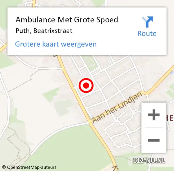 Locatie op kaart van de 112 melding: Ambulance Met Grote Spoed Naar Puth, Beatrixstraat op 27 juli 2014 11:30