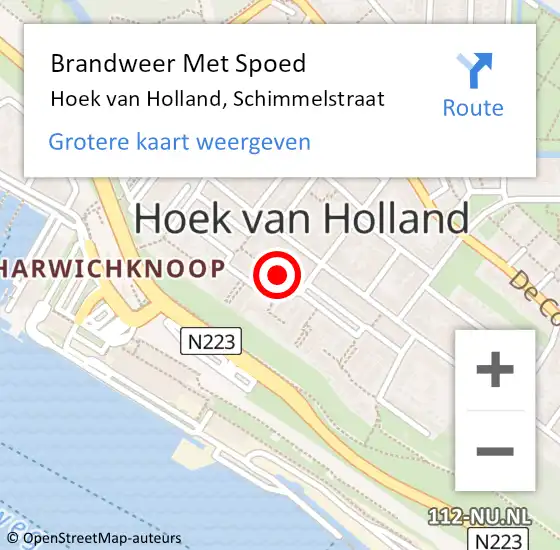 Locatie op kaart van de 112 melding: Brandweer Met Spoed Naar Hoek van Holland, Schimmelstraat op 23 augustus 2022 14:21