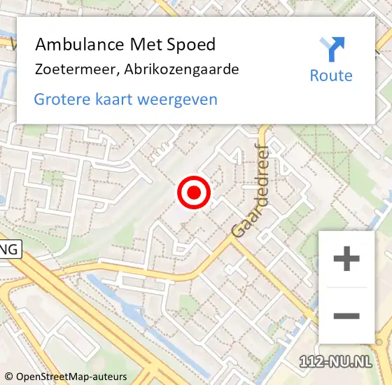 Locatie op kaart van de 112 melding: Ambulance Met Spoed Naar Zoetermeer, Abrikozengaarde op 23 augustus 2022 14:24