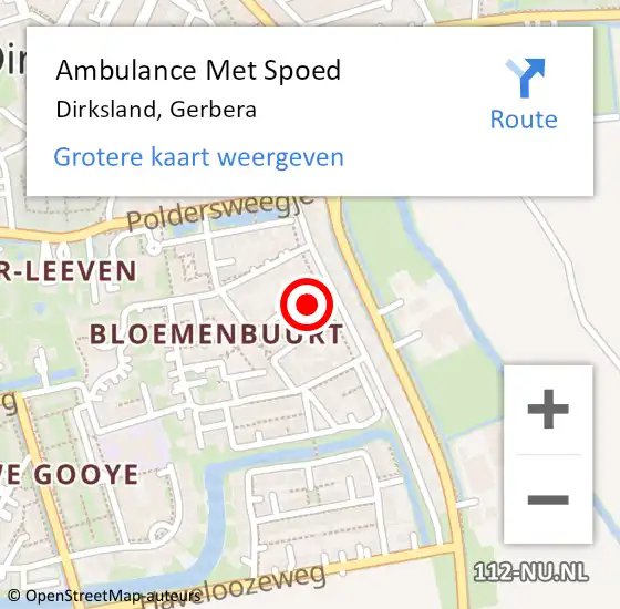 Locatie op kaart van de 112 melding: Ambulance Met Spoed Naar Dirksland, Gerbera op 23 augustus 2022 14:30