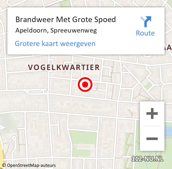 Locatie op kaart van de 112 melding: Brandweer Met Grote Spoed Naar Apeldoorn, Spreeuwenweg op 23 augustus 2022 14:52