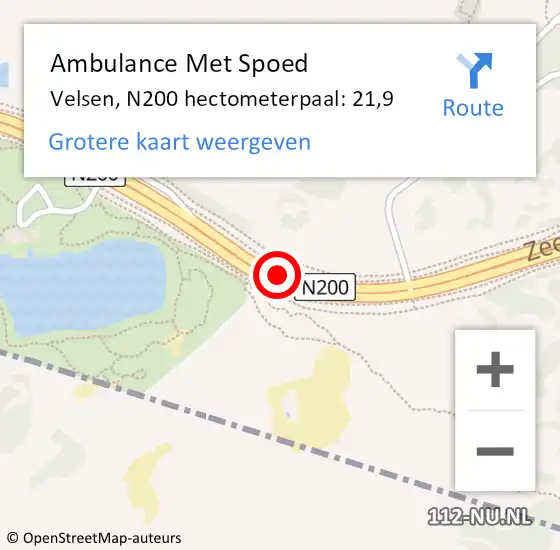 Locatie op kaart van de 112 melding: Ambulance Met Spoed Naar Velsen, N200 hectometerpaal: 21,9 op 23 augustus 2022 15:10