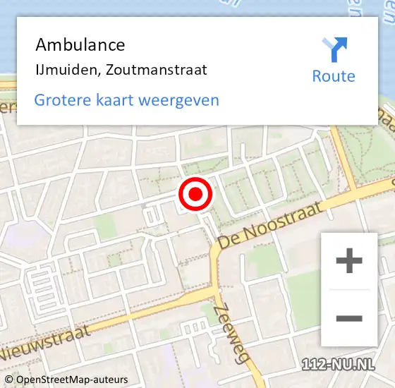 Locatie op kaart van de 112 melding: Ambulance IJmuiden, Zoutmanstraat op 23 augustus 2022 16:12