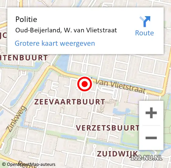 Locatie op kaart van de 112 melding: Politie Oud-Beijerland, W. van Vlietstraat op 23 augustus 2022 16:15