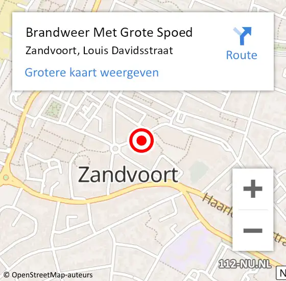 Locatie op kaart van de 112 melding: Brandweer Met Grote Spoed Naar Zandvoort, Louis Davidsstraat op 23 augustus 2022 16:31