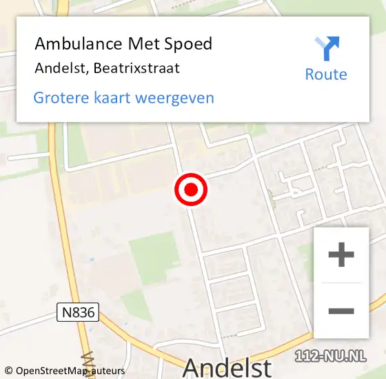 Locatie op kaart van de 112 melding: Ambulance Met Spoed Naar Andelst, Beatrixstraat op 23 augustus 2022 16:37
