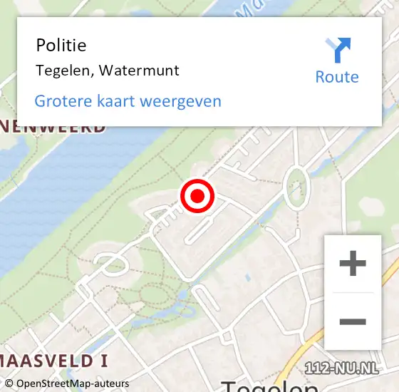 Locatie op kaart van de 112 melding: Politie Tegelen, Watermunt op 23 augustus 2022 16:41