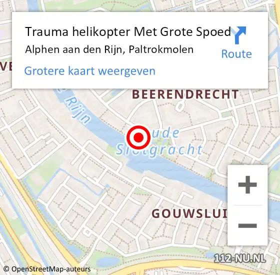 Locatie op kaart van de 112 melding: Trauma helikopter Met Grote Spoed Naar Alphen aan den Rijn, Paltrokmolen op 23 augustus 2022 16:46