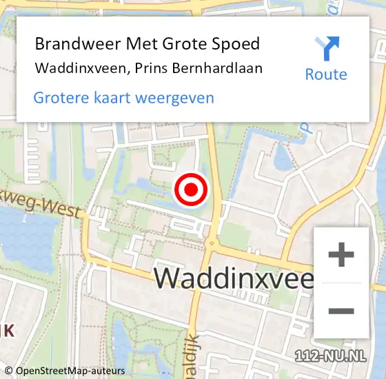 Locatie op kaart van de 112 melding: Brandweer Met Grote Spoed Naar Waddinxveen, Prins Bernhardlaan op 23 augustus 2022 16:50