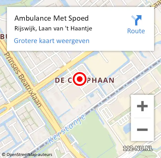 Locatie op kaart van de 112 melding: Ambulance Met Spoed Naar Rijswijk, Laan van 't Haantje op 23 augustus 2022 17:06