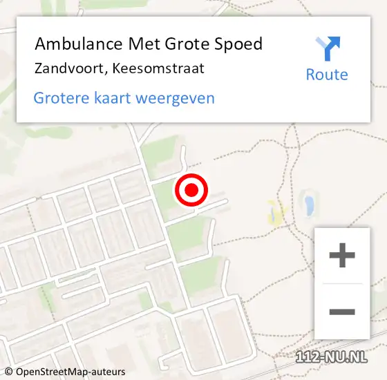 Locatie op kaart van de 112 melding: Ambulance Met Grote Spoed Naar Zandvoort, Keesomstraat op 23 augustus 2022 17:15