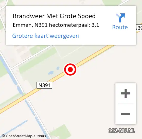 Locatie op kaart van de 112 melding: Brandweer Met Grote Spoed Naar Emmen, N391 hectometerpaal: 3,1 op 23 augustus 2022 17:24