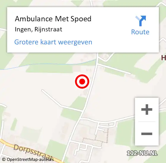 Locatie op kaart van de 112 melding: Ambulance Met Spoed Naar Ingen, Rijnstraat op 23 augustus 2022 17:26