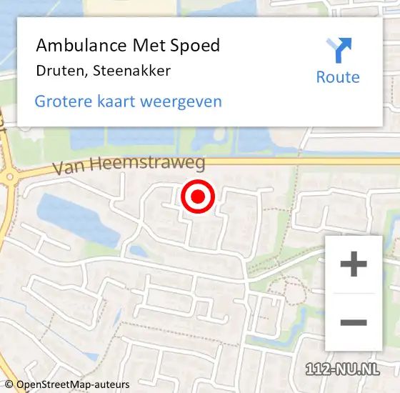 Locatie op kaart van de 112 melding: Ambulance Met Spoed Naar Druten, Steenakker op 23 augustus 2022 17:31