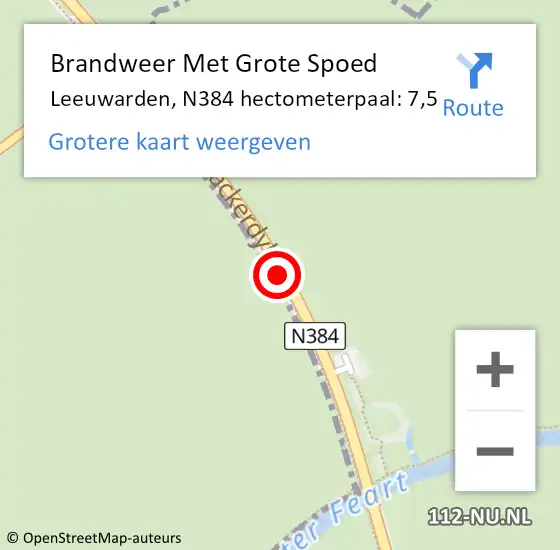 Locatie op kaart van de 112 melding: Brandweer Met Grote Spoed Naar Leeuwarden, N384 hectometerpaal: 7,5 op 23 augustus 2022 17:32