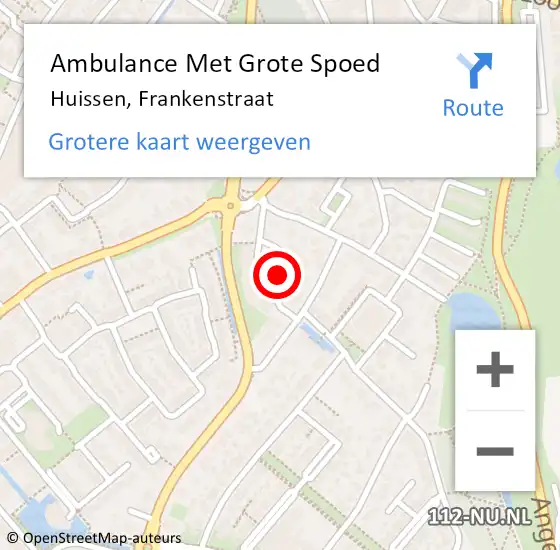 Locatie op kaart van de 112 melding: Ambulance Met Grote Spoed Naar Huissen, Frankenstraat op 23 augustus 2022 17:39