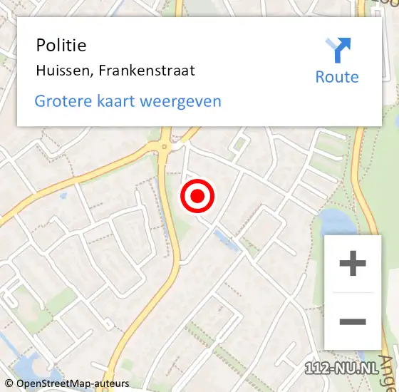 Locatie op kaart van de 112 melding: Politie Huissen, Frankenstraat op 23 augustus 2022 17:40