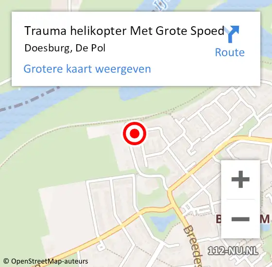 Locatie op kaart van de 112 melding: Trauma helikopter Met Grote Spoed Naar Doesburg, De Pol op 23 augustus 2022 18:01