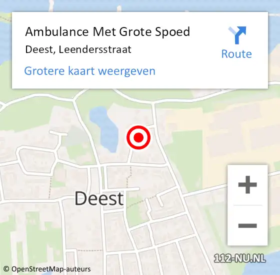 Locatie op kaart van de 112 melding: Ambulance Met Grote Spoed Naar Deest, Leendersstraat op 23 augustus 2022 18:05