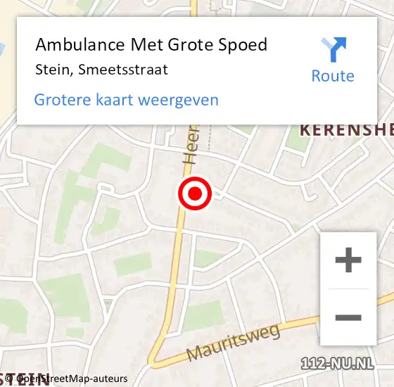 Locatie op kaart van de 112 melding: Ambulance Met Grote Spoed Naar Stein, Smeetsstraat op 27 juli 2014 11:56