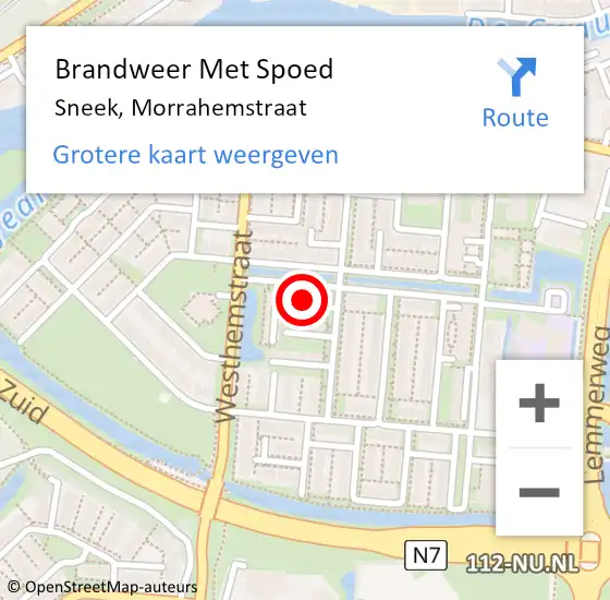 Locatie op kaart van de 112 melding: Brandweer Met Spoed Naar Sneek, Morrahemstraat op 23 augustus 2022 18:17