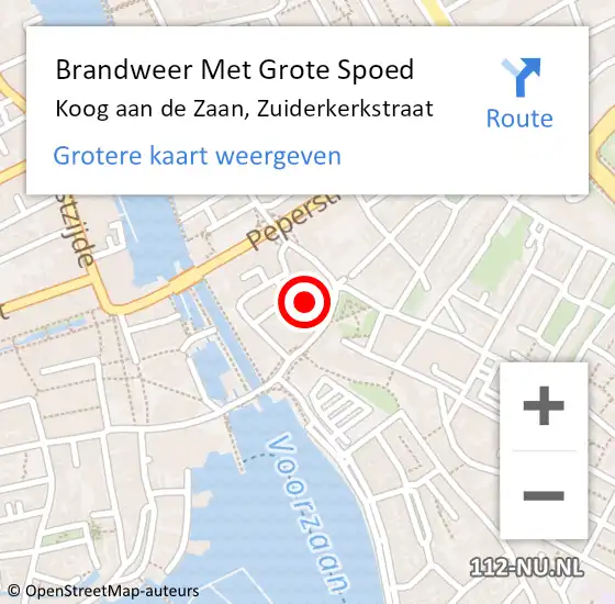 Locatie op kaart van de 112 melding: Brandweer Met Grote Spoed Naar Koog aan de Zaan, Zuiderkerkstraat op 23 augustus 2022 18:20