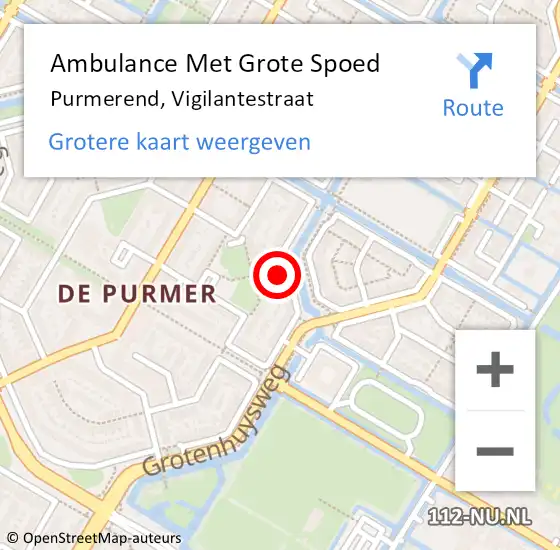 Locatie op kaart van de 112 melding: Ambulance Met Grote Spoed Naar Purmerend, Vigilantestraat op 23 augustus 2022 18:29