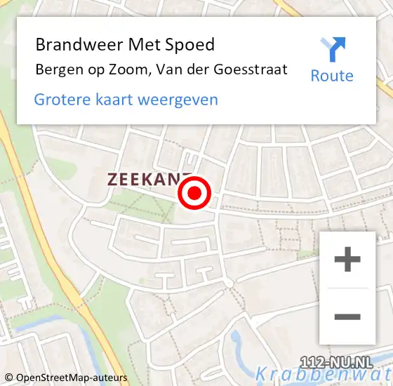 Locatie op kaart van de 112 melding: Brandweer Met Spoed Naar Bergen op Zoom, Van der Goesstraat op 23 augustus 2022 18:37